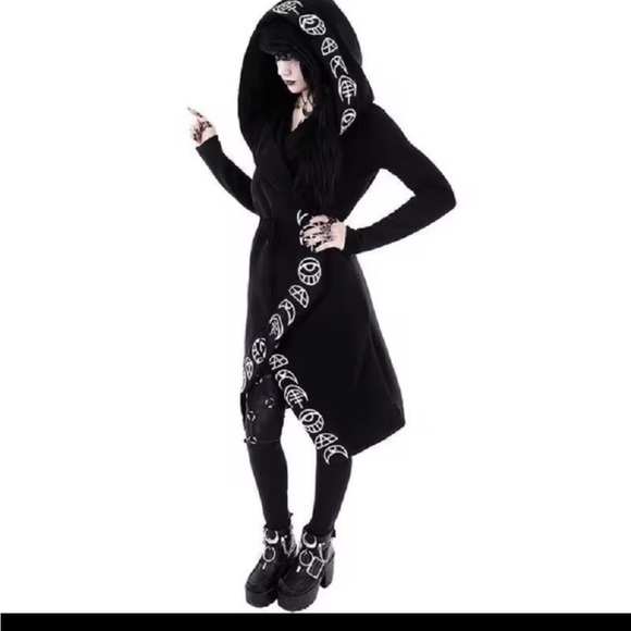 Black Hooded Cardigan with White Symbols - Picture 4 of 6